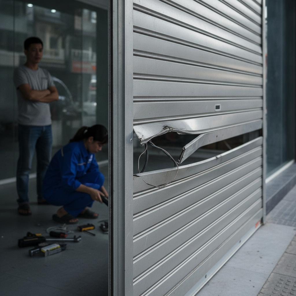 Nan cửa cuốn bị xô lệch