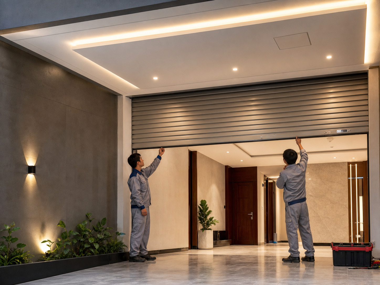 Thiết kế trần thạch cao cửa cuốn