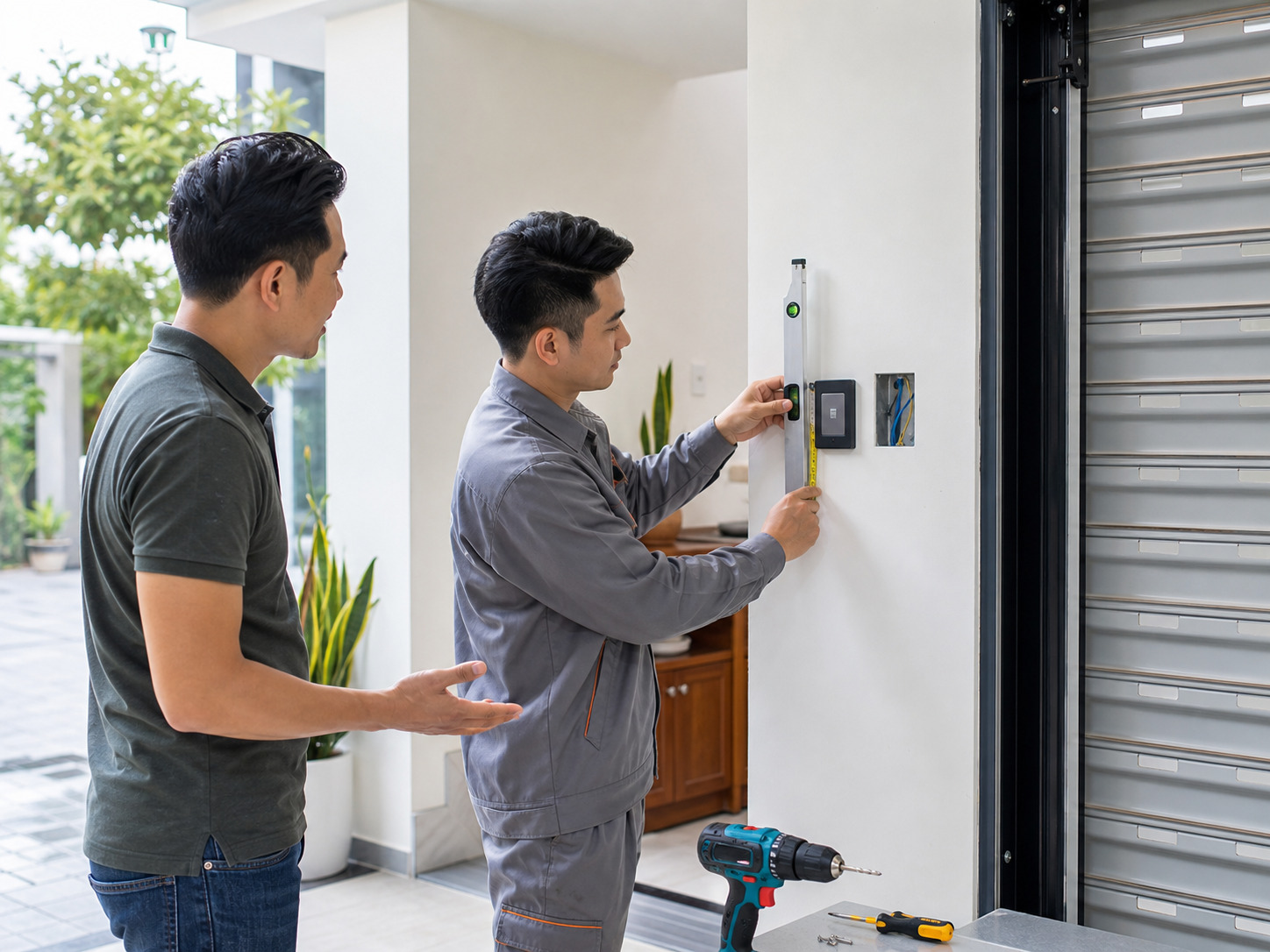Vị trí nút bấm âm tường cửa cuốn