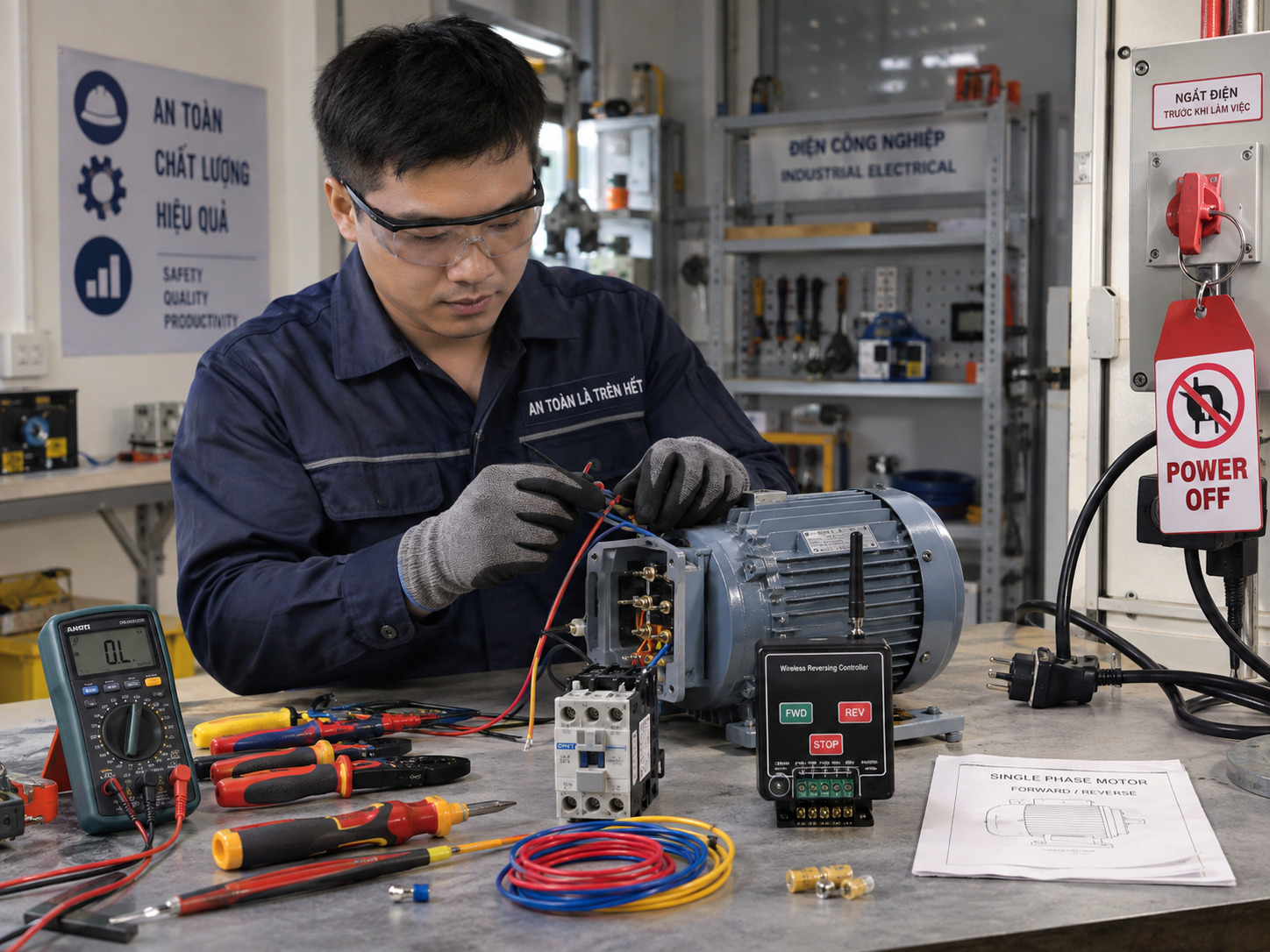 Nguyên tắc an toàn quan trọng nhất trước khi đấu nối motor 220V quay thuận nghịch