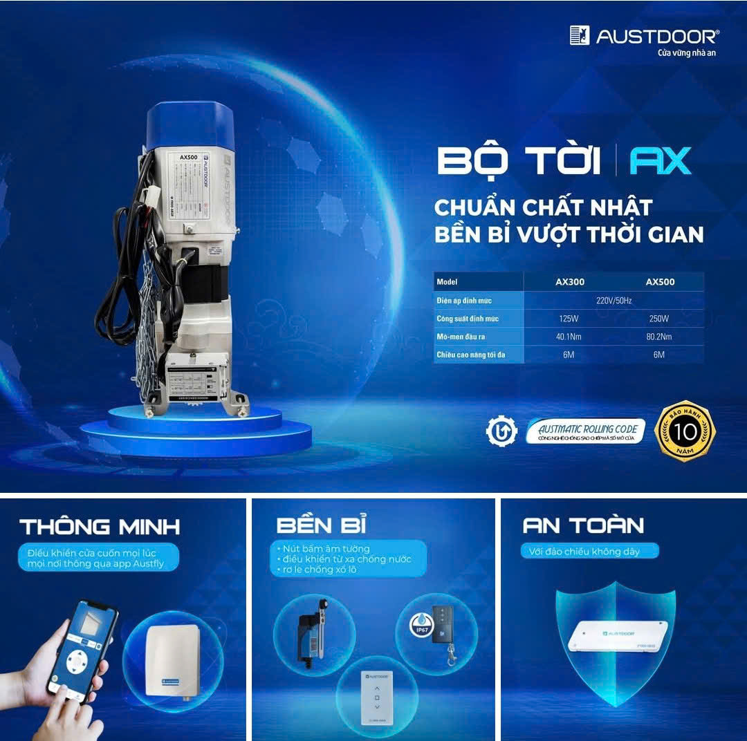 Bộ tời motor cửa cuốn AX Austdoor và các bộ phận đồng bộ