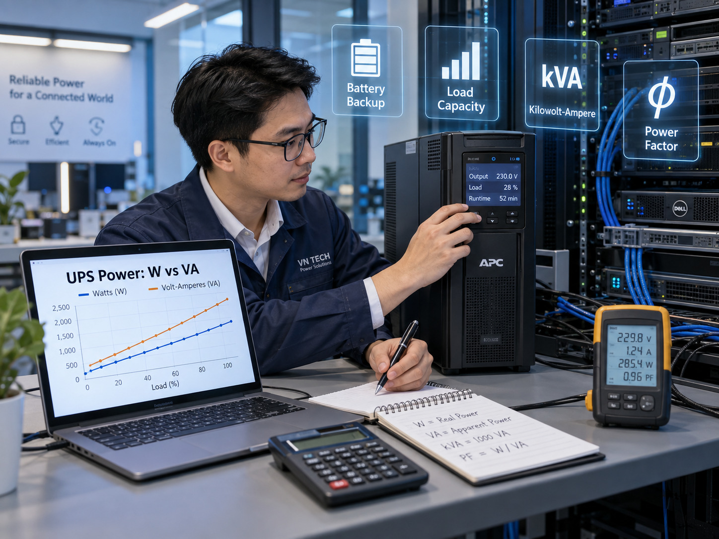VA, W, kVA, power factor khác gì khi chọn UPS